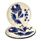 duo d'assiettes  à dessert en porcelaine décor floral peint à la main