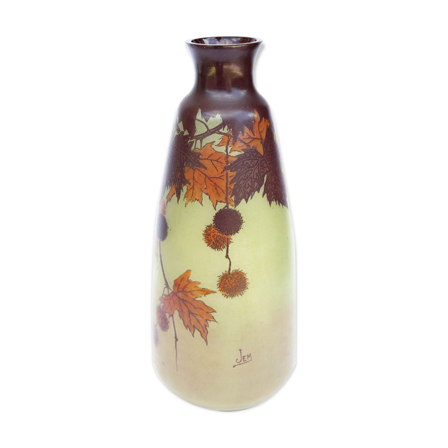 Art Nouveau vase with autumn decoration signed by Jem