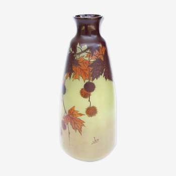 Art Nouveau vase with autumn decoration signed by Jem