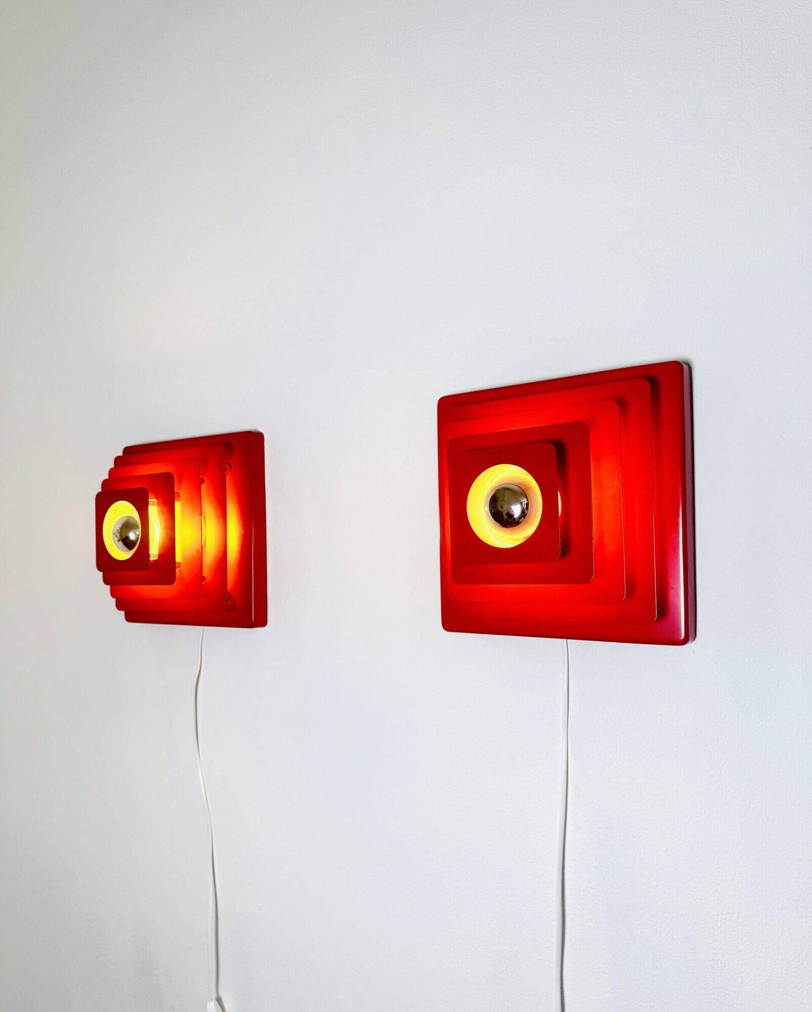 Multi-Layered Pyramid Wall Lamps In Red By Hustadt Leuchten, Germany 1970S