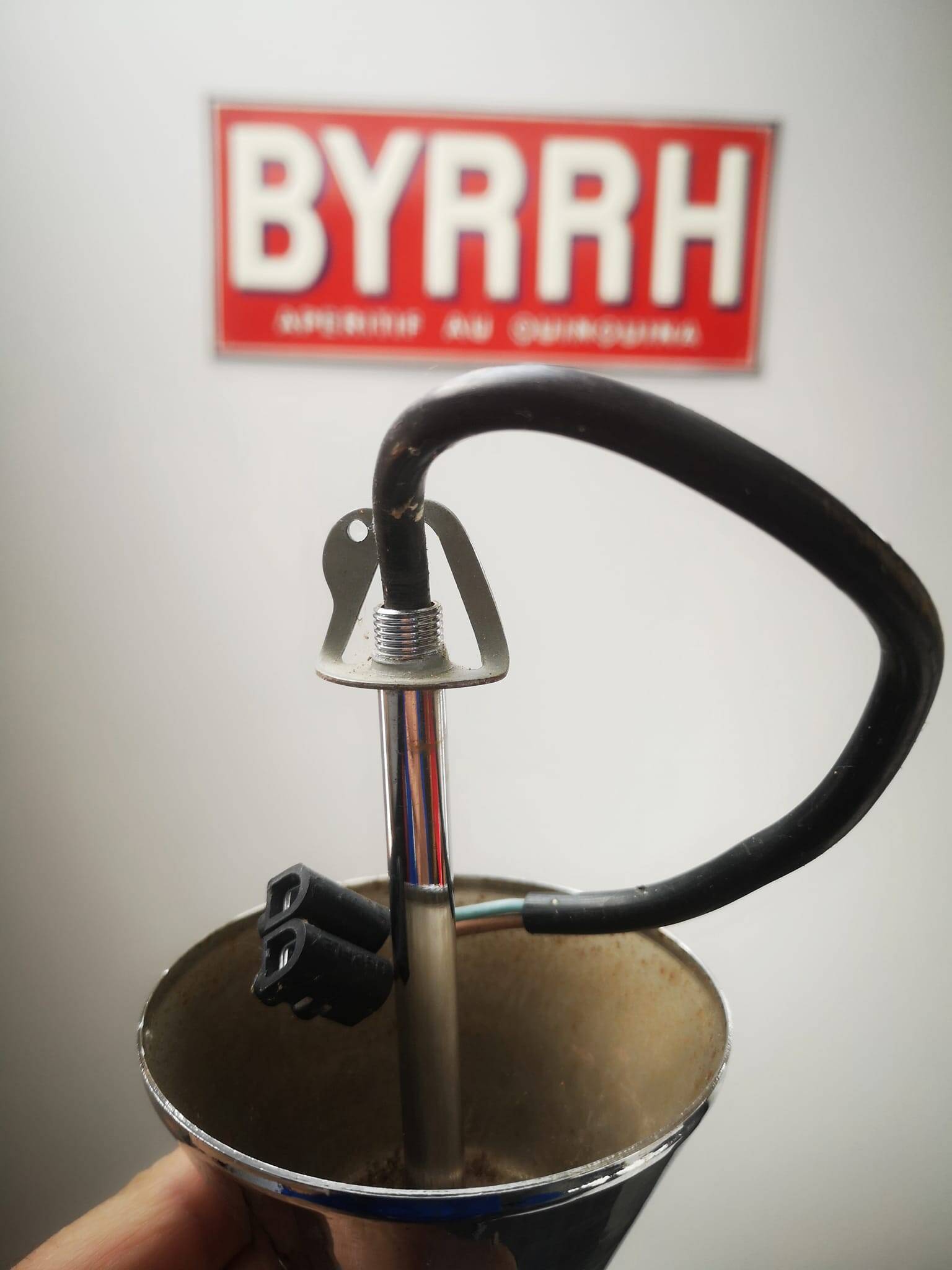 Old 3-light globe opaline stainless steel pendant/chandelier 1960/1970 space age vintage