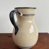 Off-white glossy ceramic decanter, hand-painted gray blue patterns H:20cm