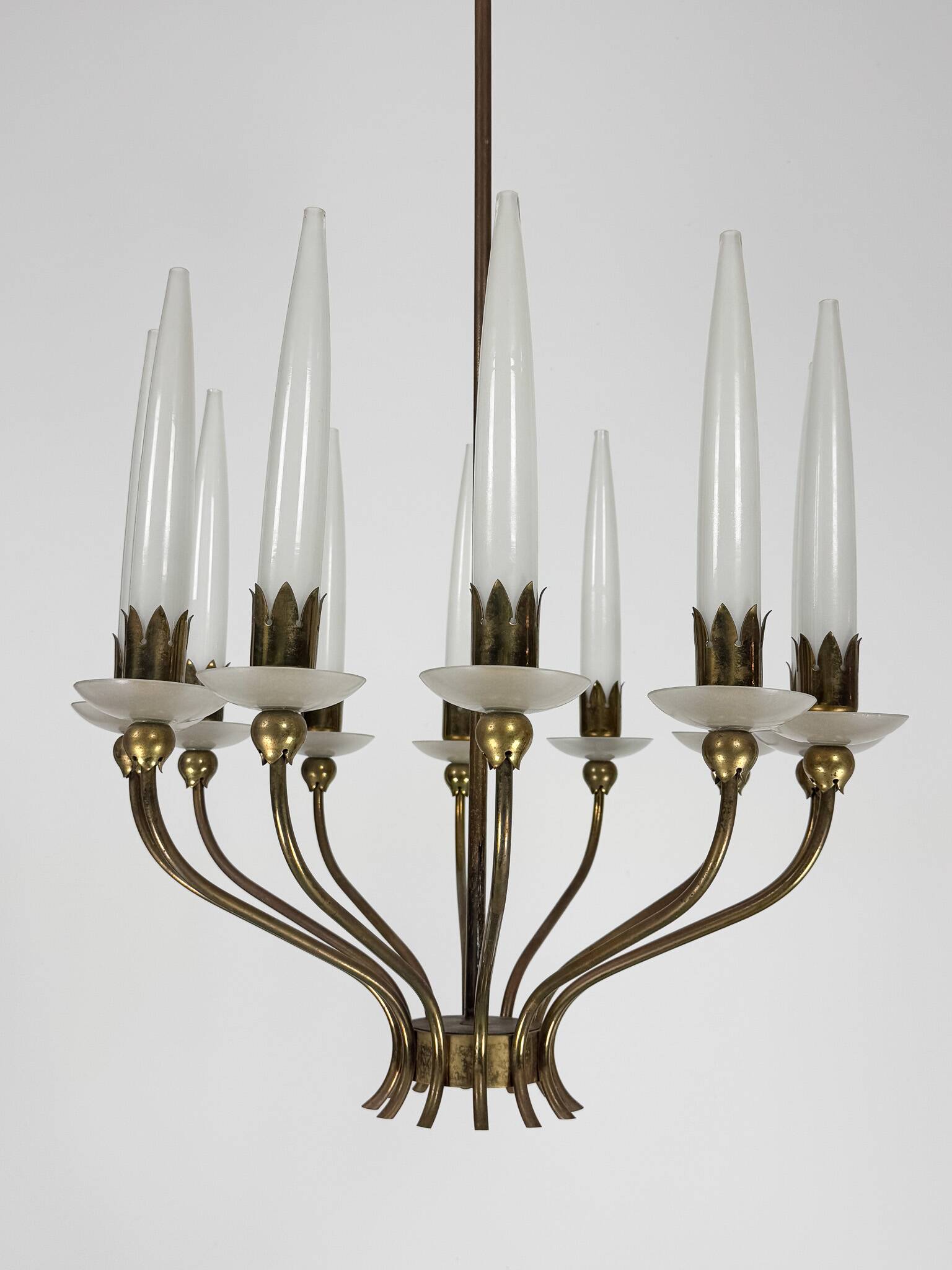 Rare Angelo Lelii for Arredoluce, 12-Lights Chandelier, Italy 1953