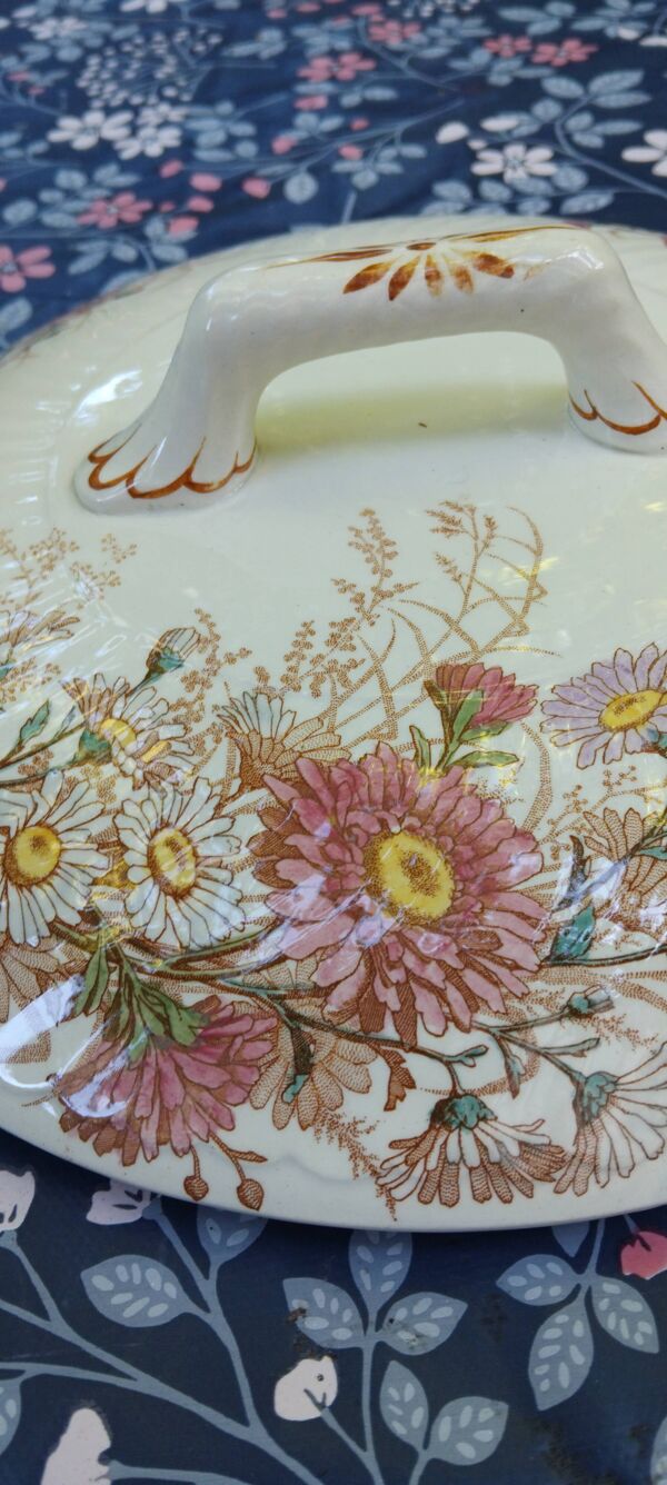 Ancienne soupière en céramique Lunéville KG motif Reine Marguerite