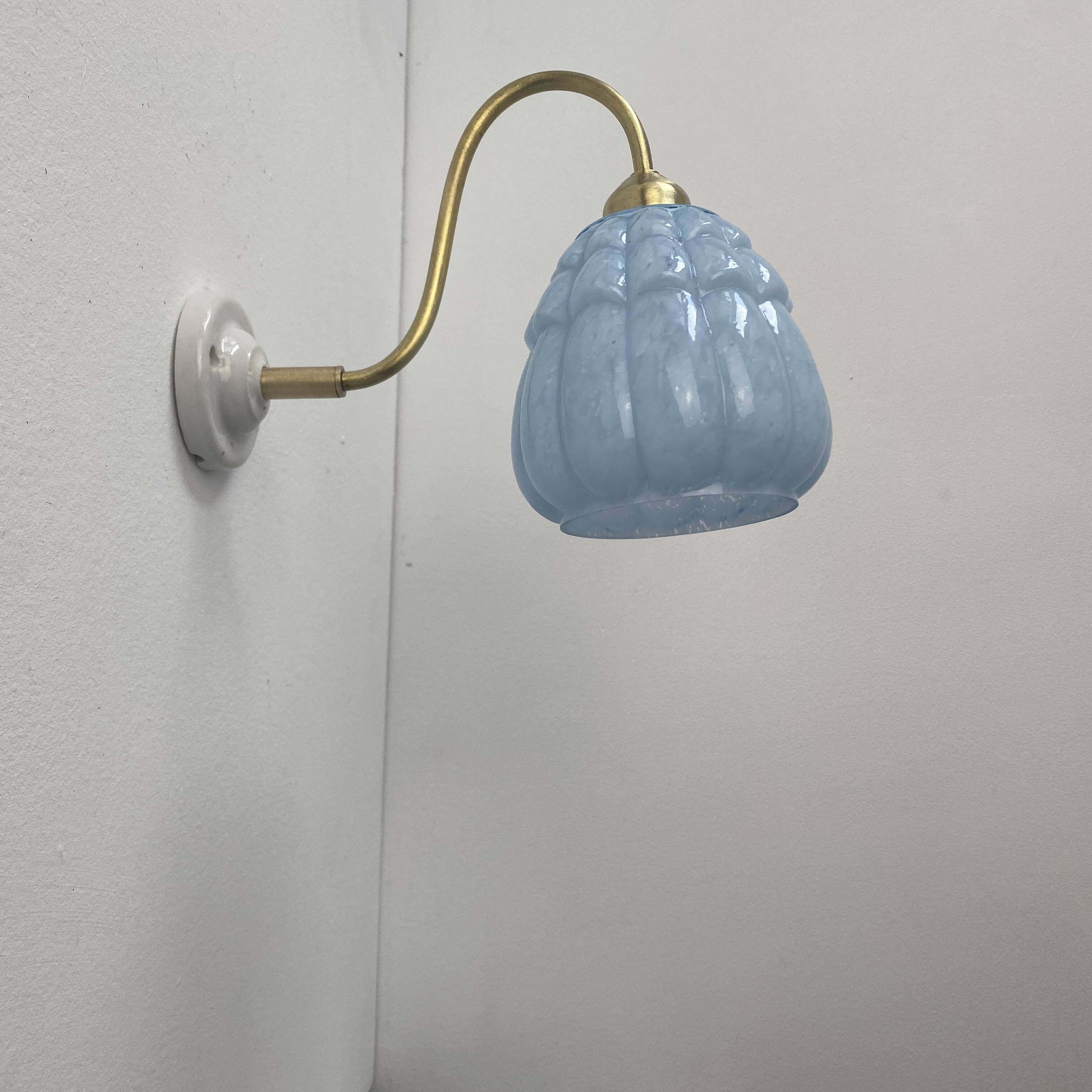 Old gooseneck wall lamp in vintage clichy glass