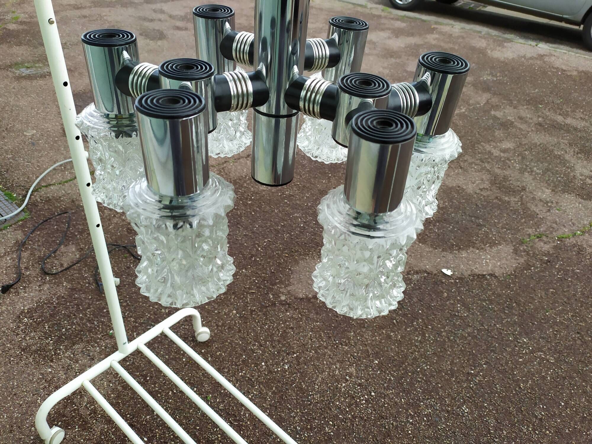 Vintage ceiling lamp in chrome plated and glass cut from targetti 1970 - 6 lamps