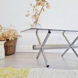 Table design basse chrome et verre années 70