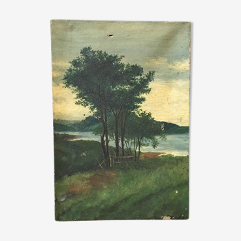 Ancienne toile à l'huile paysage 25 x 36 cm