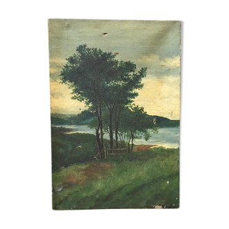 Ancienne toile à l'huile paysage 25 x 36 cm
