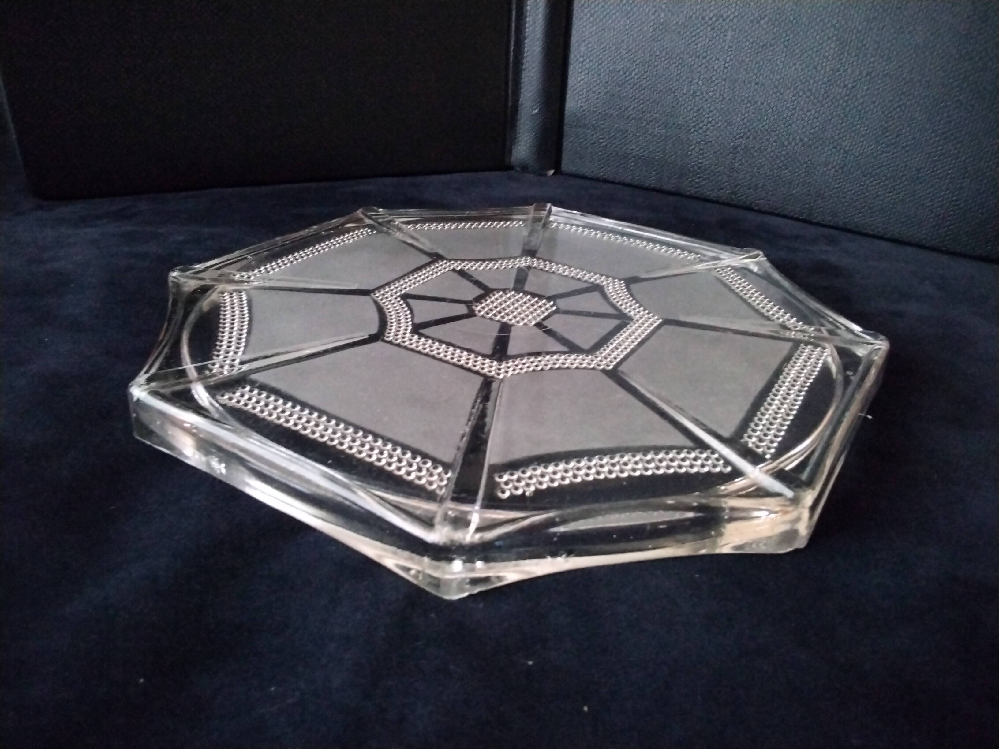 Art deco style molded pressed glass trivet