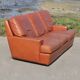 Space age sofa. Tan leather. Circa 1970