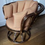 Fauteuil pivotant rotin et osier vintage