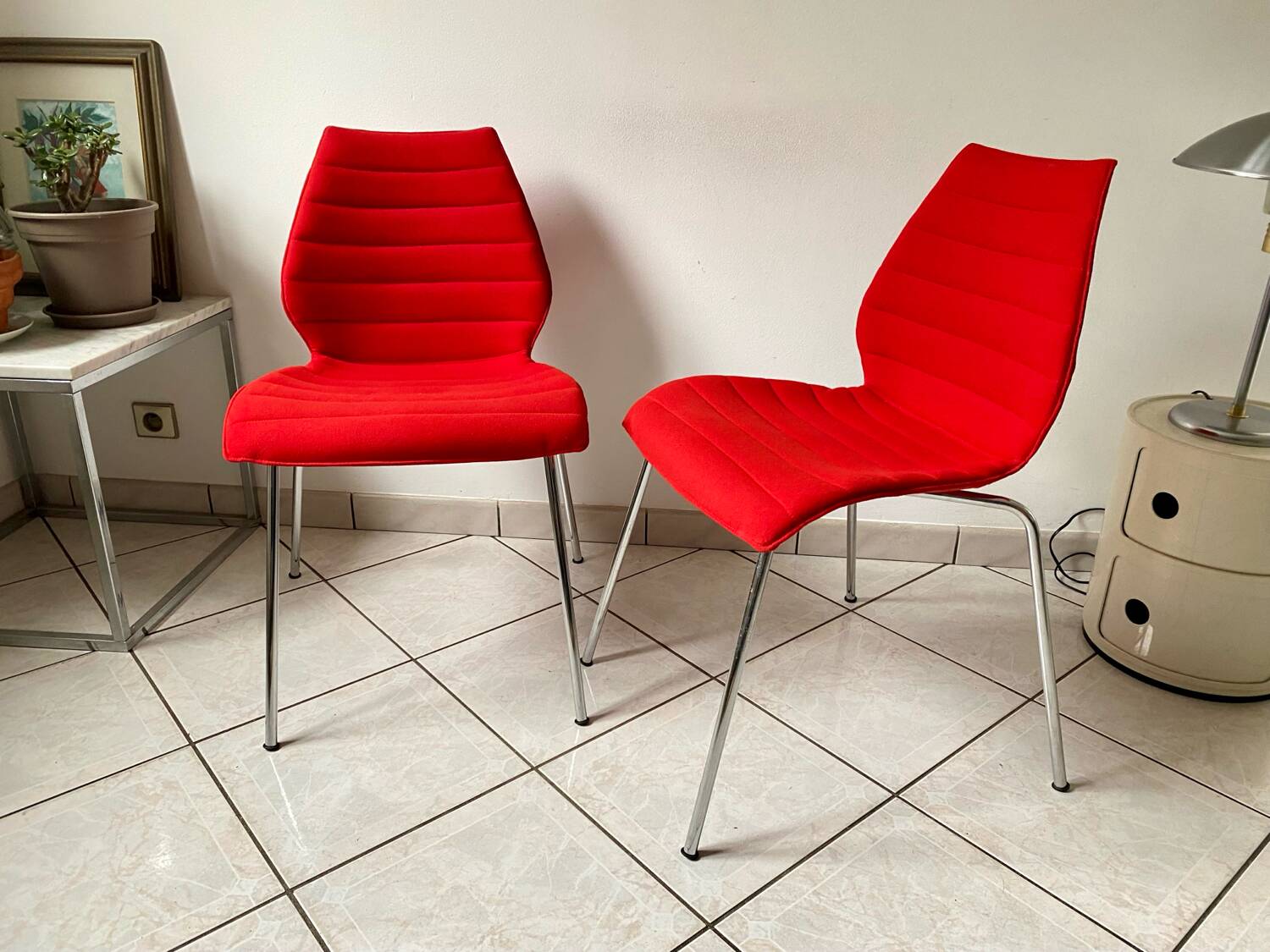 Pair of Mauï soft kartell red chair design Vico Magistretti