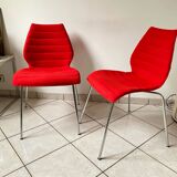 Pair of Mauï soft kartell red chair design Vico Magistretti