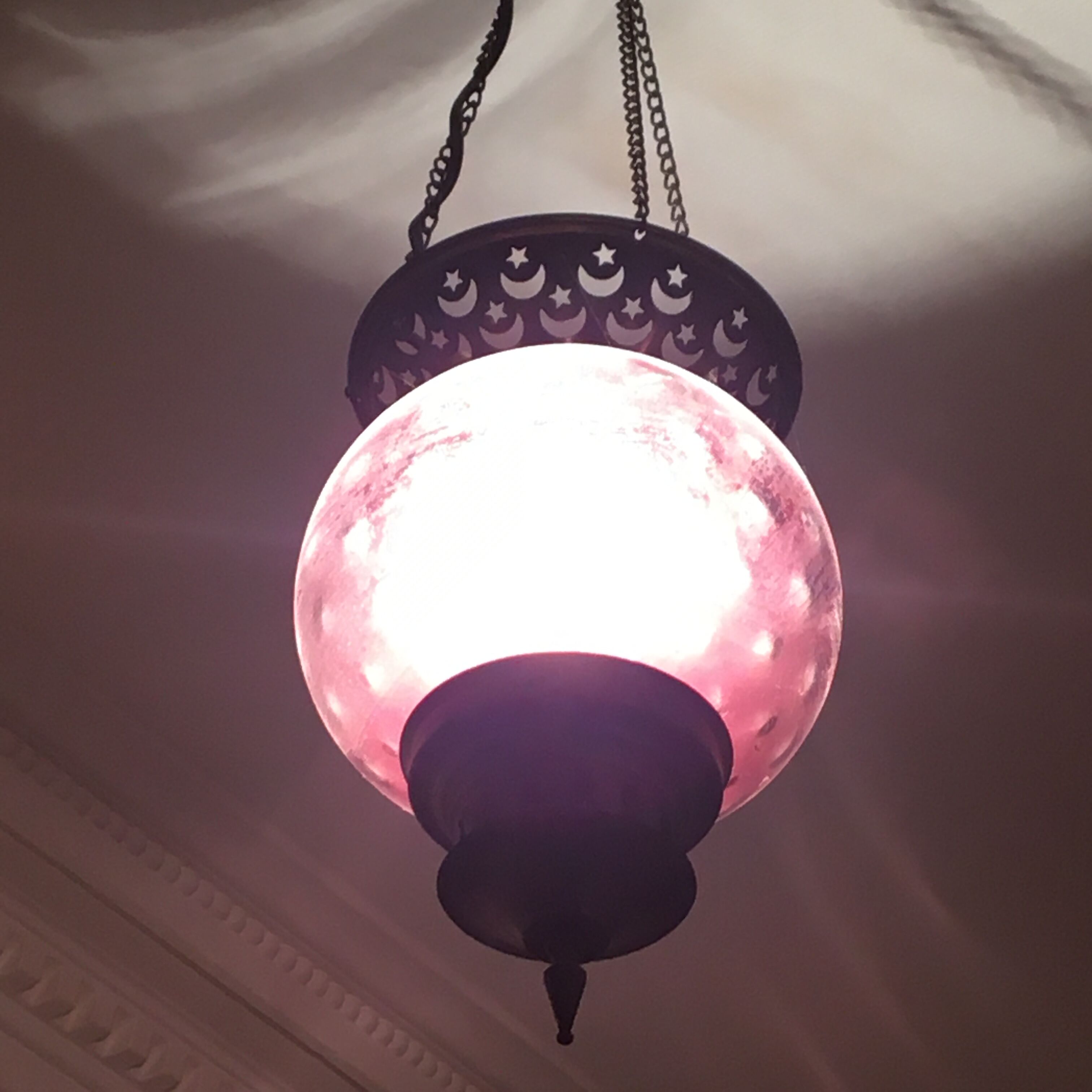 Lantern suspension blown glass purple and metal