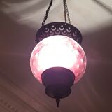 Lantern suspension blown glass purple and metal