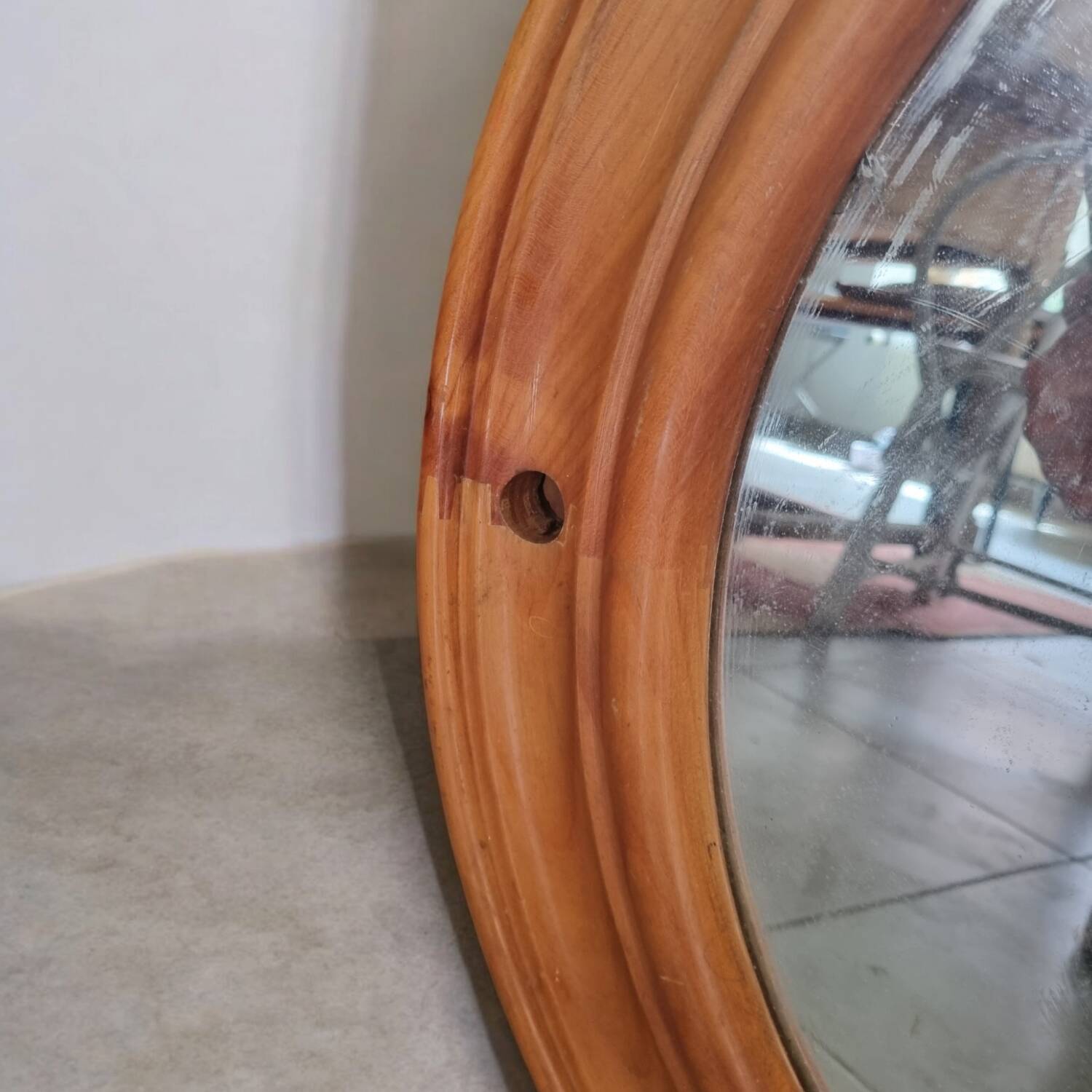 Large round wooden mirror