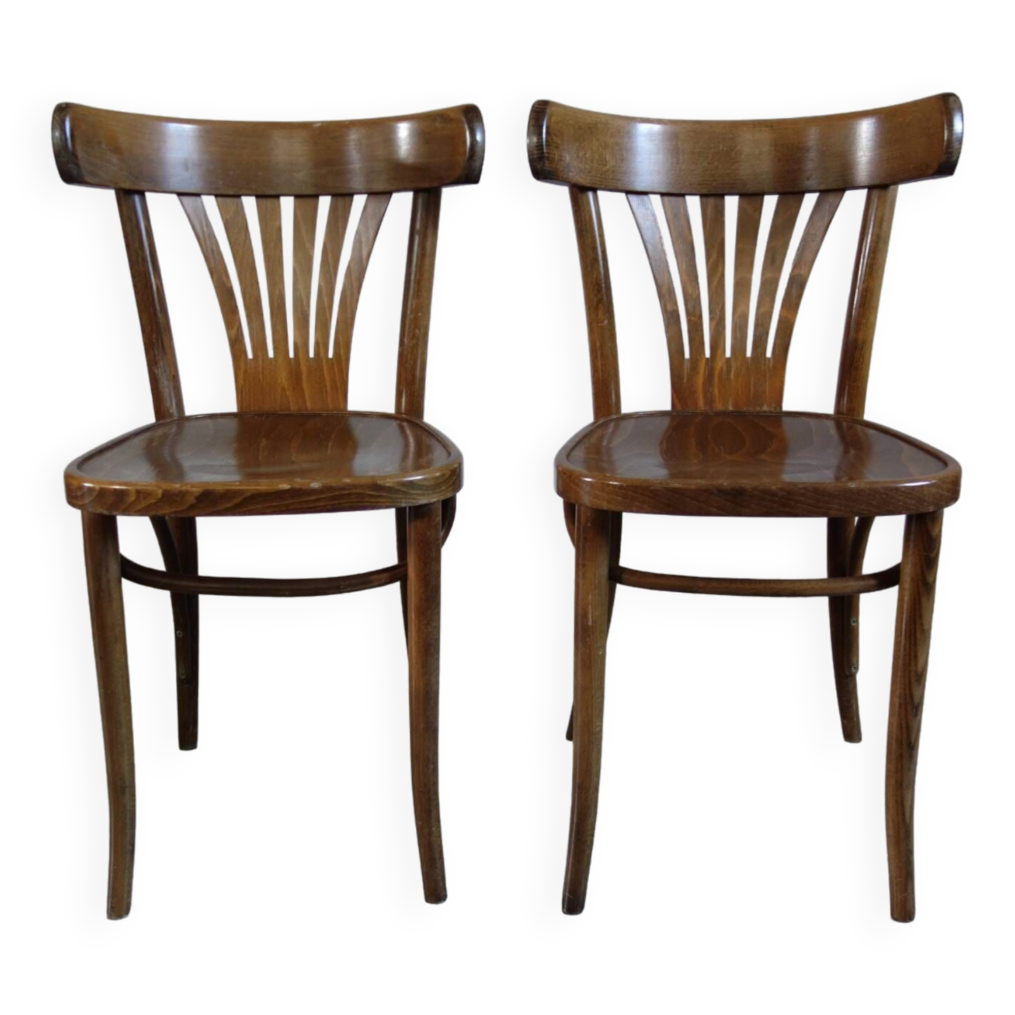 Pair of dark beech bistro chairs