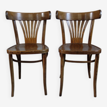 Pair of dark beech bistro chairs