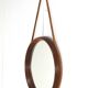 Round teak danish mirror with leather strap