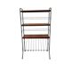 Vintage black shelf/coat rack with wooden accents.