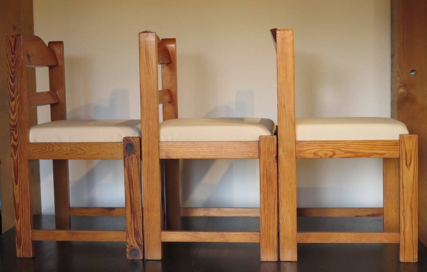 Brutalist pine chairs x 3
