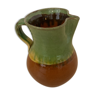 Green and brown ceramic pitcher