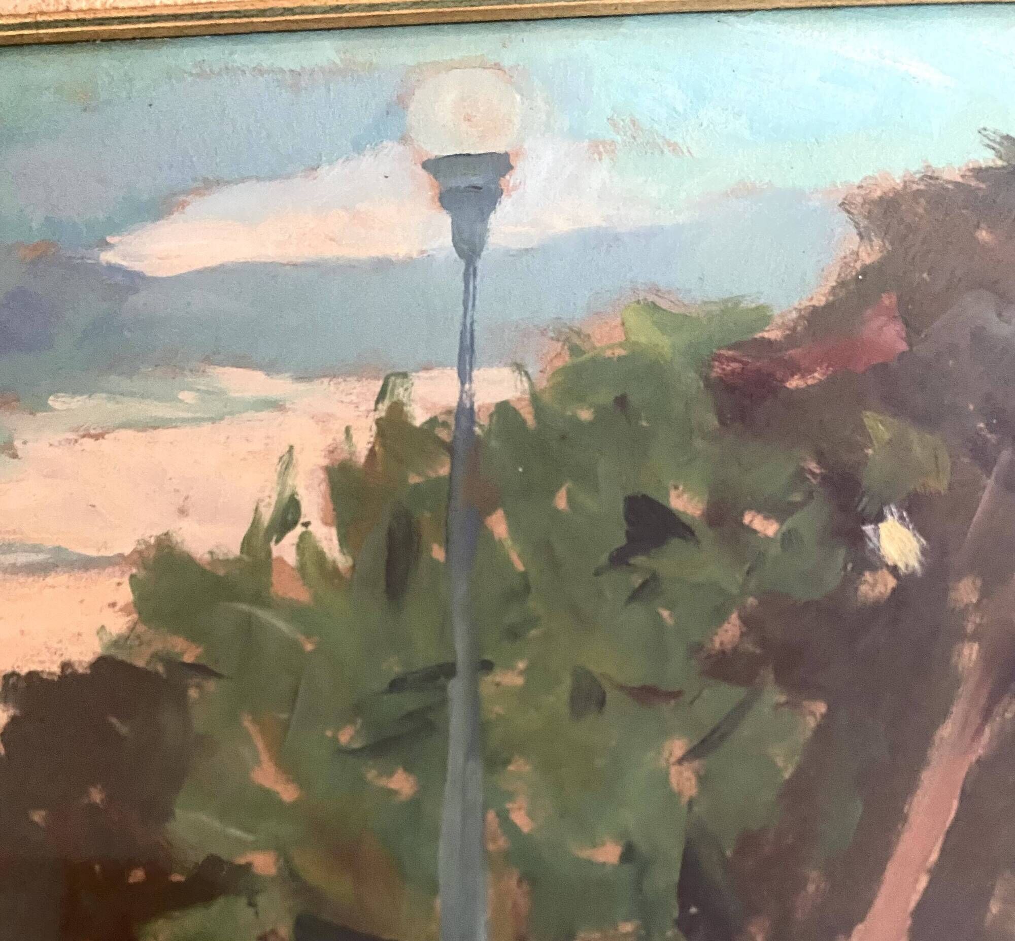 Oil painting "public garden" under glass, 1960s-70s