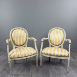 Pair of Medallion Armchairs in Louis XVI Style with Footrests, 20th Century