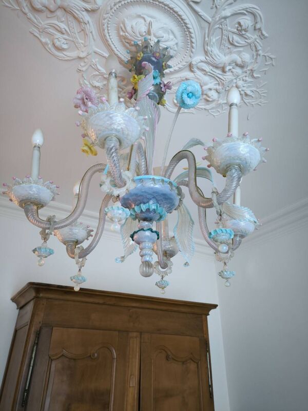Lustre en verre Murano multicolore vers 1900