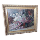 Old Oil Painting On Wood/Bouquet Of Flowers/Still Life