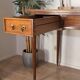 Antique Louis XVI style vintage desk, leather, brass, cherry wood
