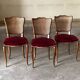Set of 4 Louis XV style chairs in cherry wood – canework and burgundy velvet