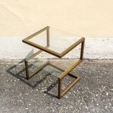 Table basse en laiton avec double étagère en verre, années 1970