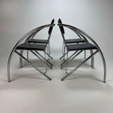 Set of 4 Postmodern Black and Blue and chrome tubular chairs, 1980s