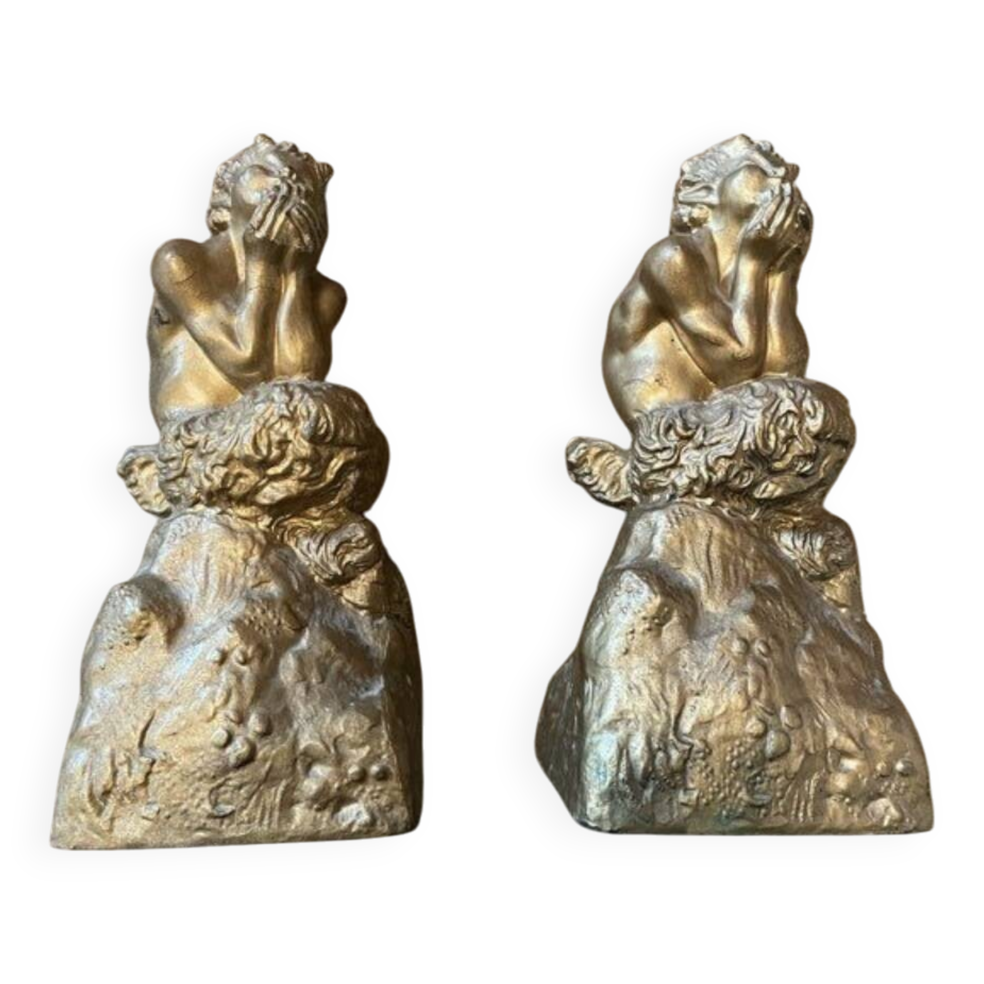2 Seated satyr sculptures in cast bronze