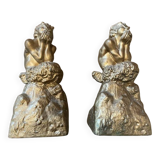 2 Seated satyr sculptures in cast bronze