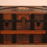 travel trunk from the early 20th century made of leather and wood