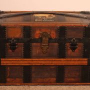 travel trunk from the early 20th century made of leather and wood