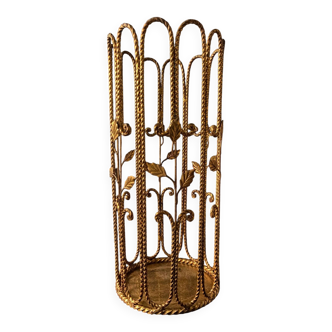 1960s brass rope umbrella stand with leaves