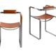 Pair of travel armchairs with a tobacco-coloured backrest and metal.