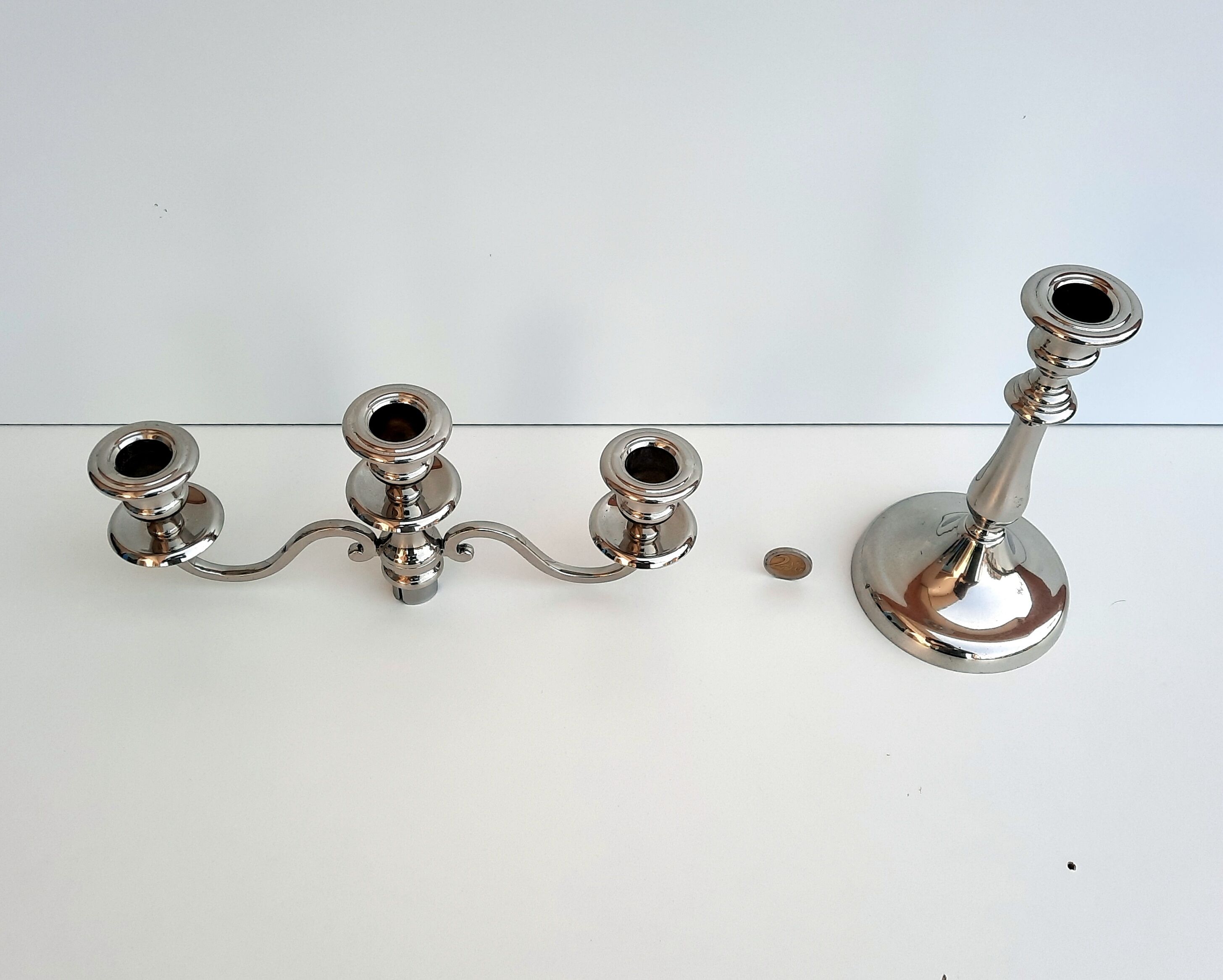 Candelabra, Chandelier, Silver metal candle holder -32 cm - Art Nouveau