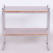 Table d'appoint Bauhaus tchèque en noyer et acier chromé, années 1930