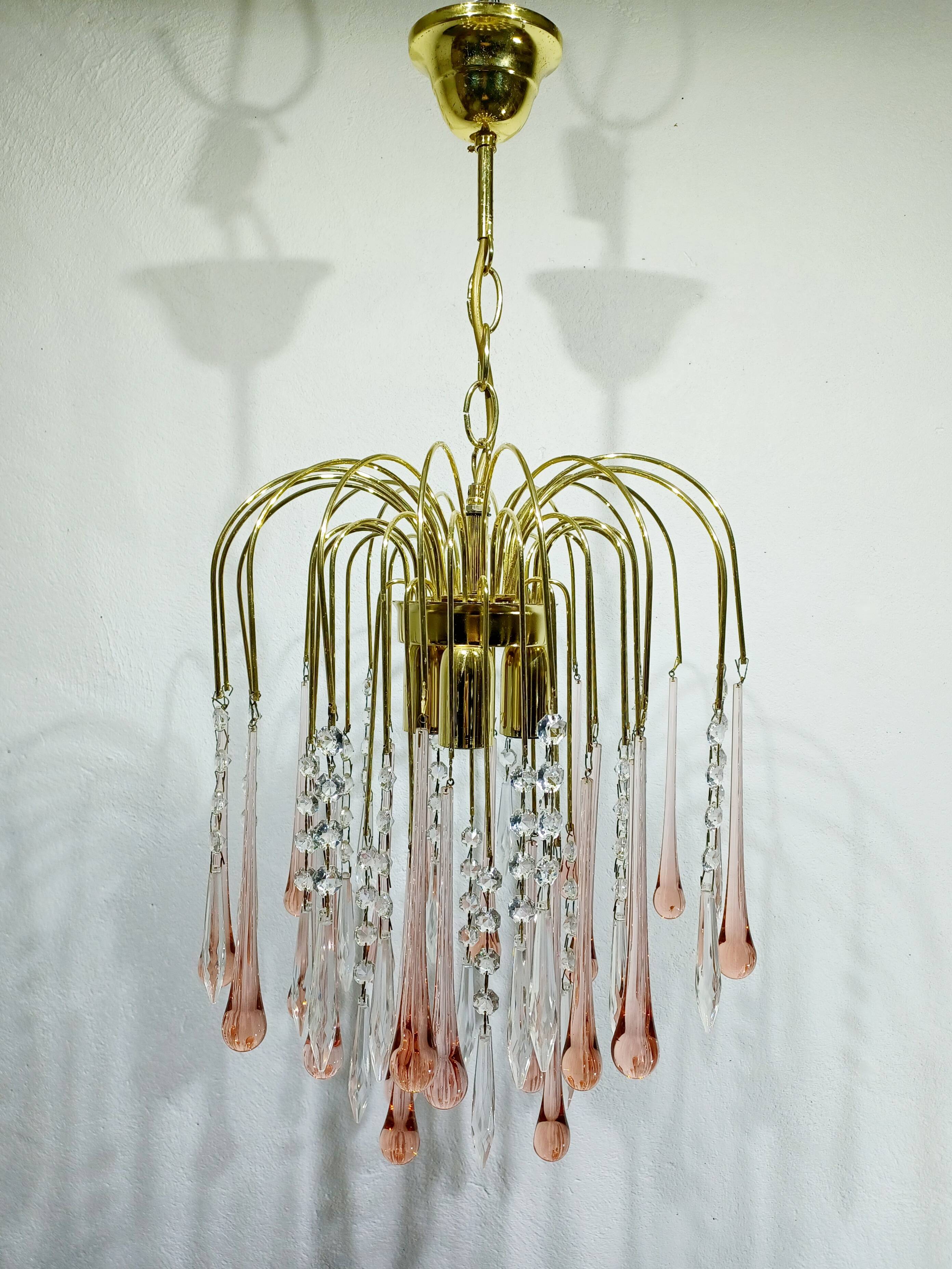Murano chandelier pink crystal drops