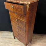 Louis XV chest of drawers in marquetry, with a marble top.