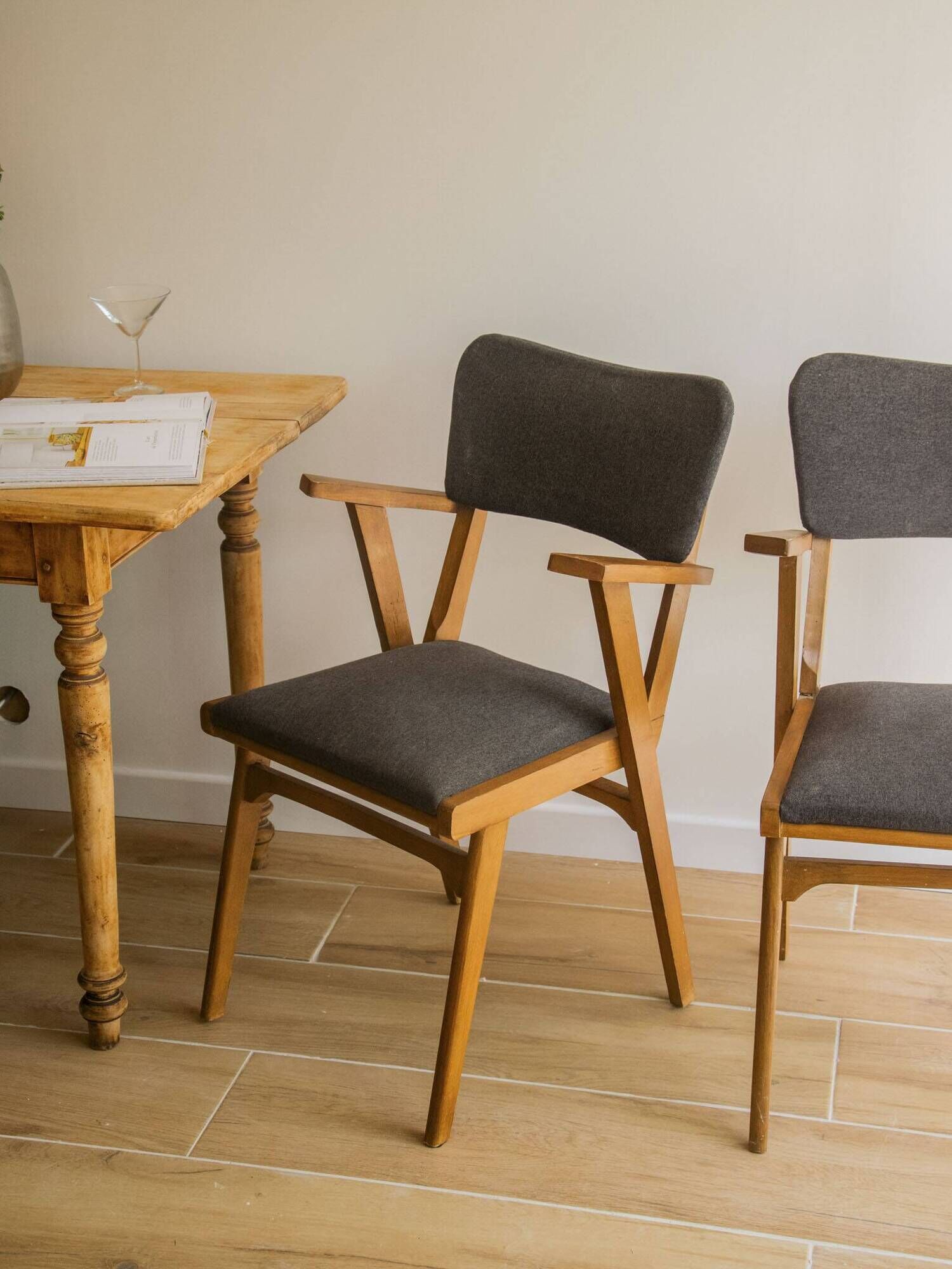 Pair of grey wooden Scandinavian chairs