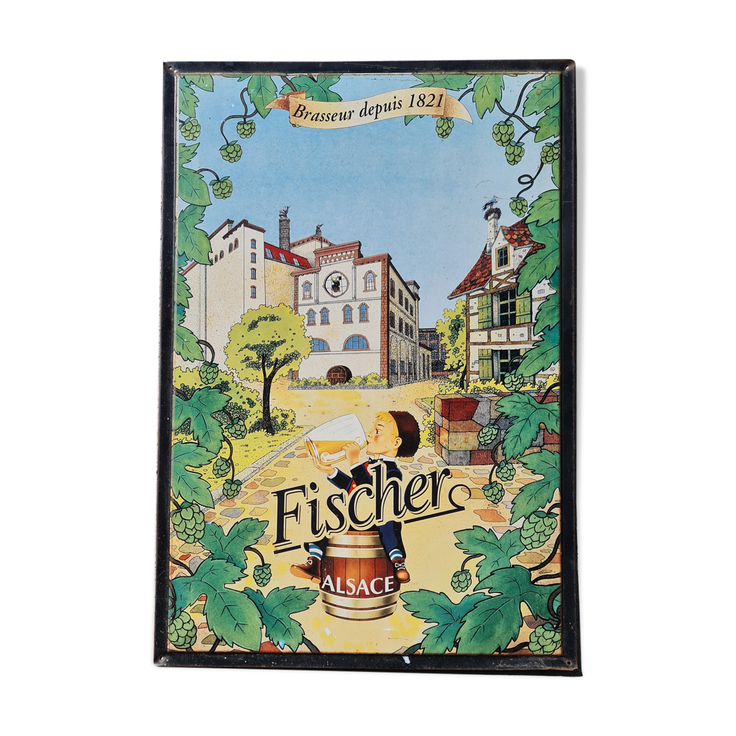 Advertising plate sheet beer Fischer Alsace
