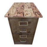 Old industrial furniture in rusty effect metal with two drawers on casters