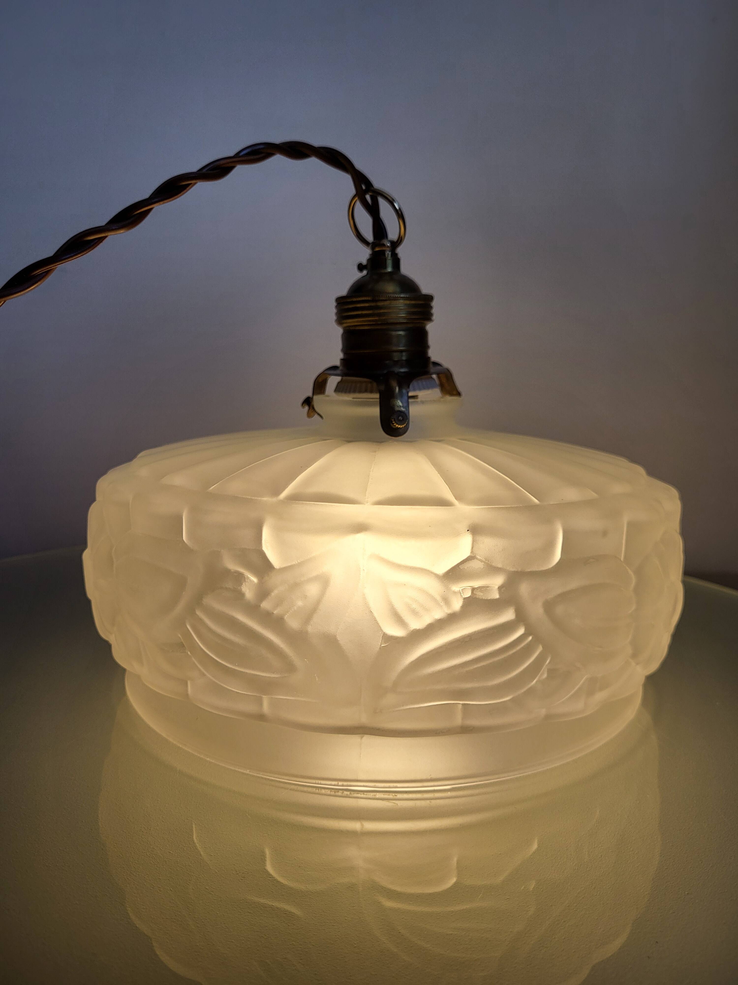 Lampe de plafond Art nouveau en persglas forgé avec décor floral, Frankrijk