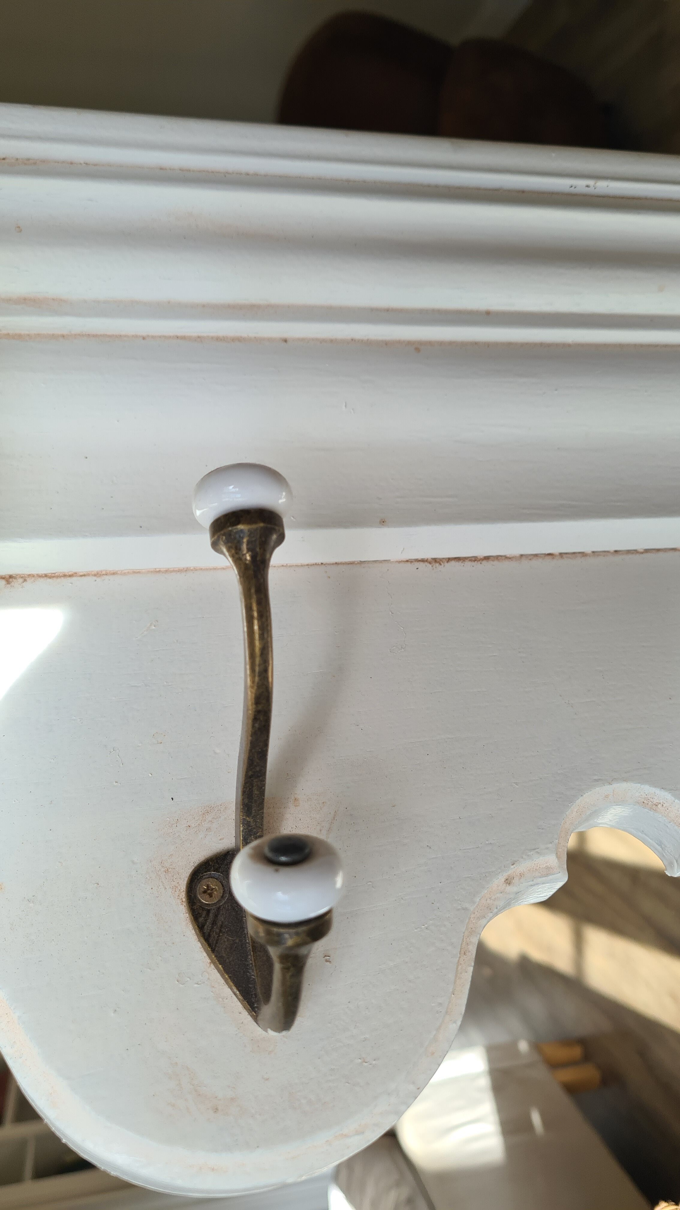 Old wall coat rack / 7 hooks / molding / baroque / white